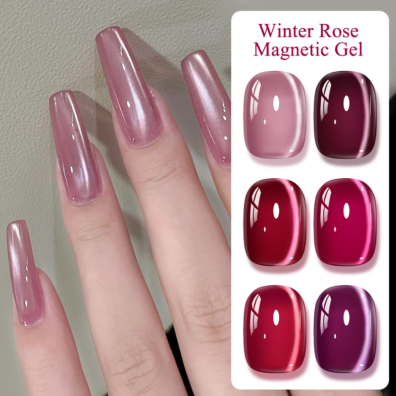 Nail Art Valentine - Pink Winter Rose Cat Magnetic Gel