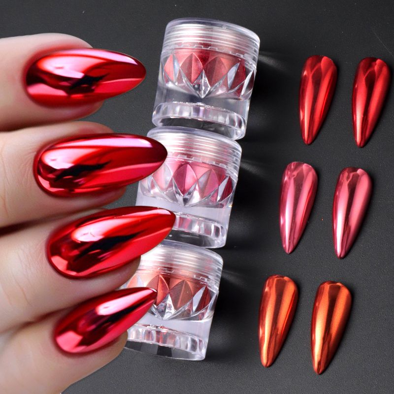 Nail Art Valentine - Chrome Red Pink Nail Glitter Powder