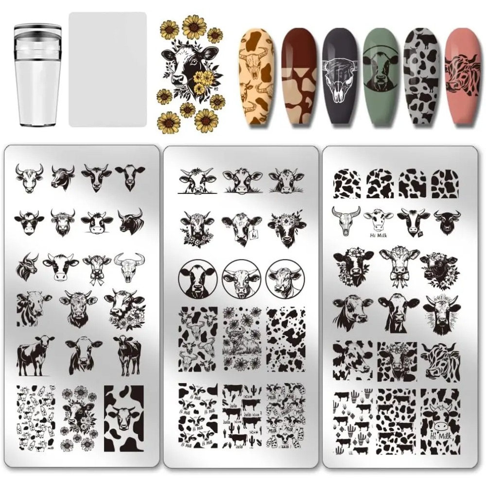 Nail Art Leopard - 3pcs Cow-Theme Nail Stamping Plates 56
