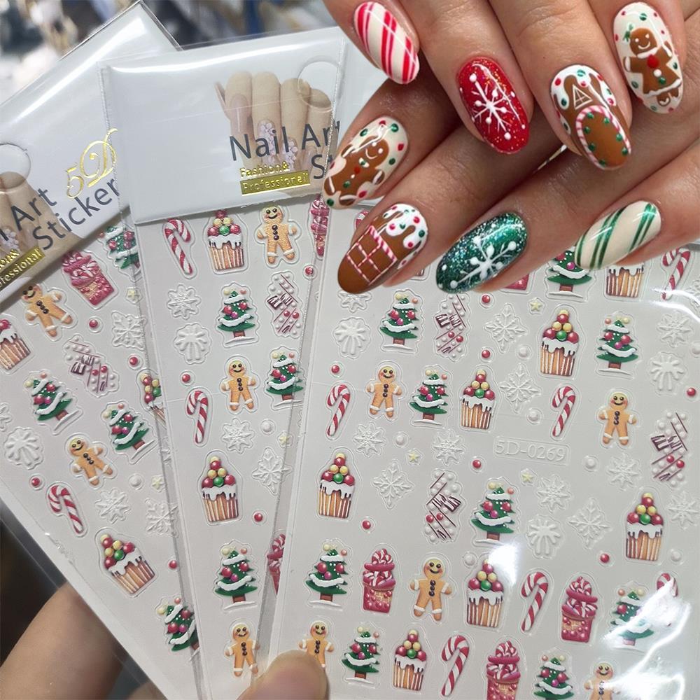 Nail Art For Men - 1pc Christmas 5D Gingerbread Man Cake