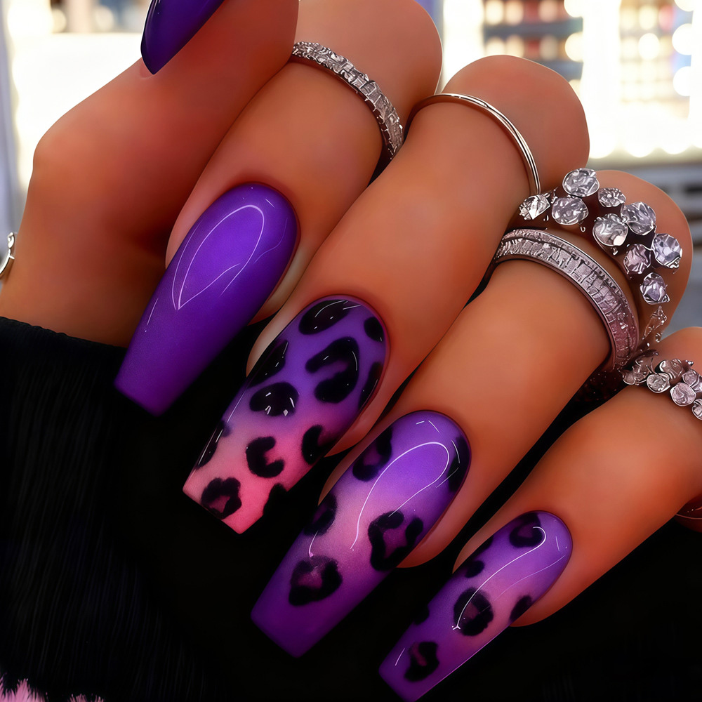 Nail Art Leopard - Medium fake nails tips for women