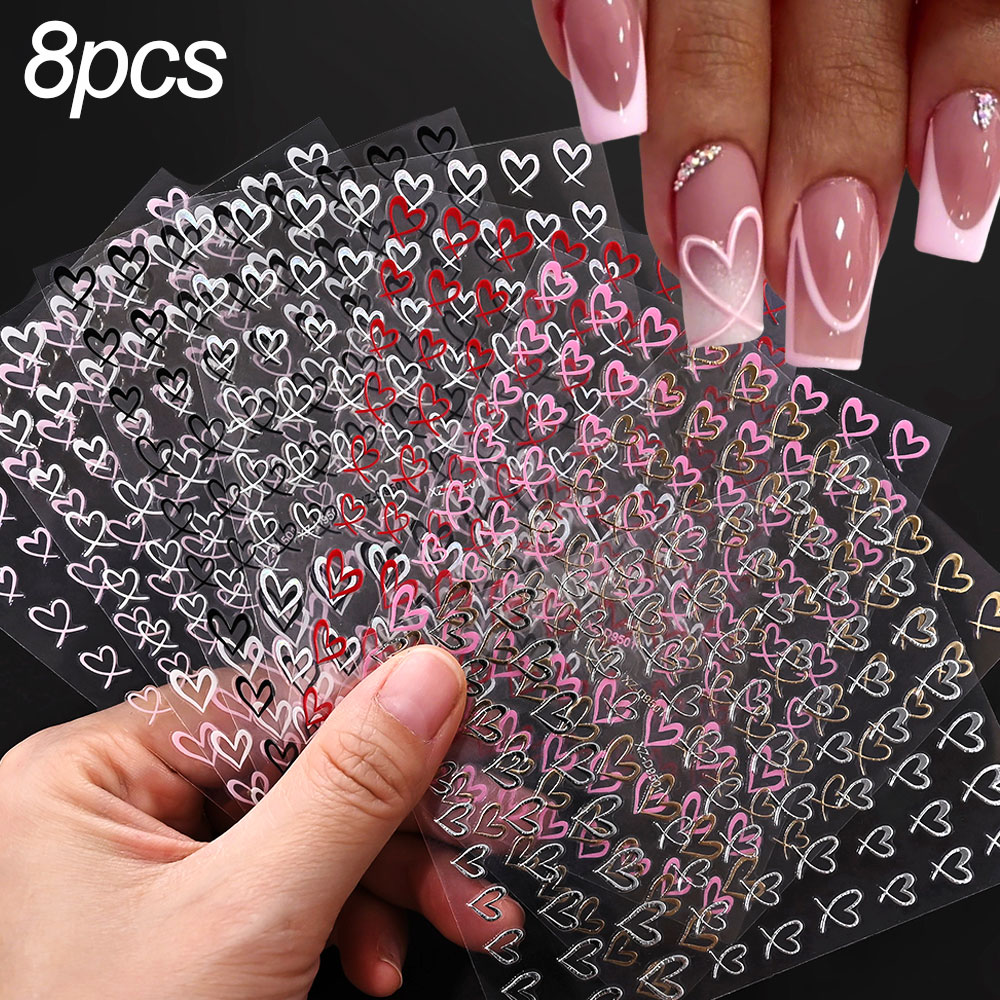 Nail Art Leopard - 8sheets 3D Cute Love Heart Nail