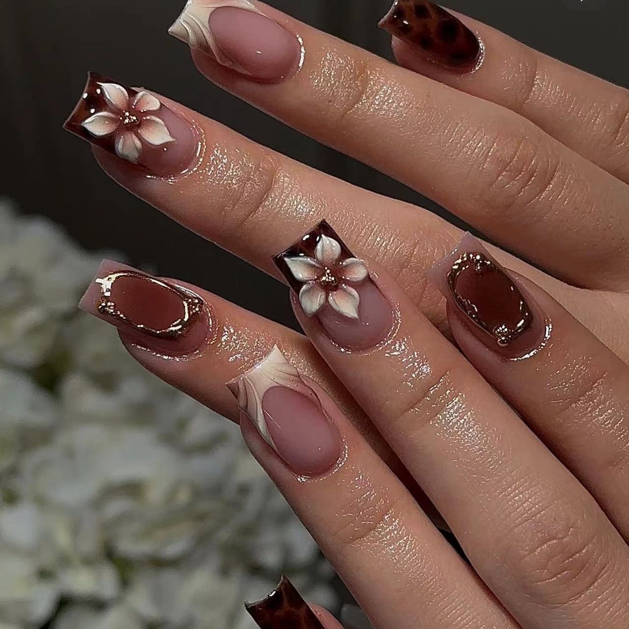 Nail Art Leopard - Short square fake nails for women