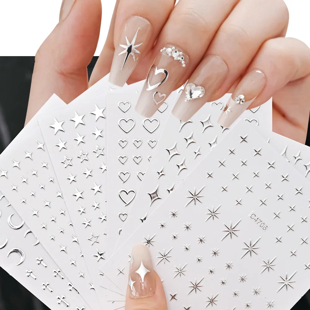 Nail Art Leopard - 6 Sheets Metal Silver Nail Stickers