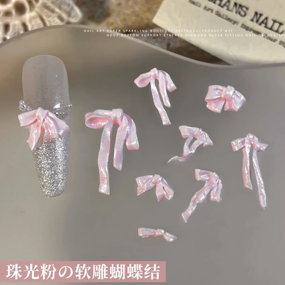 50pcs Pink 3D Soft Carving Bow - Nail Art Pink Soft recension och pris