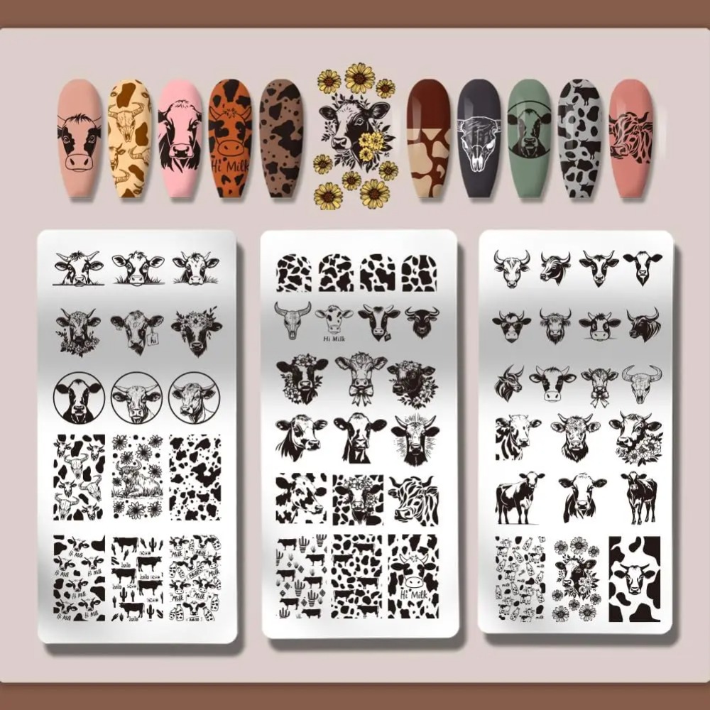 3pcs Cow-Theme Nail Stamping P - Nail Art Leopard recension och pris