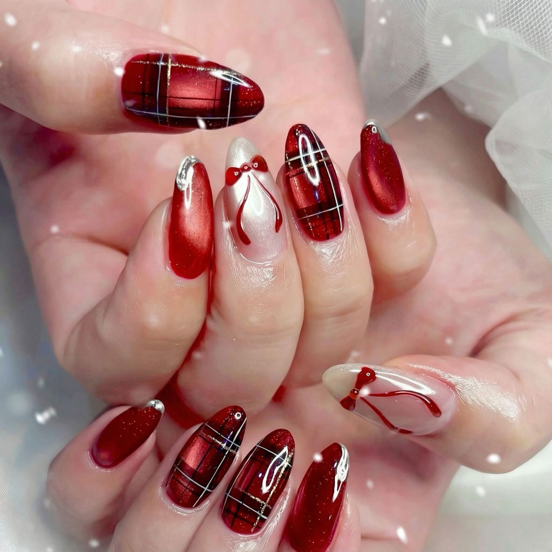24PCS Red 3D Bow Cat Eye False - Nail Art Valentine recension och pris