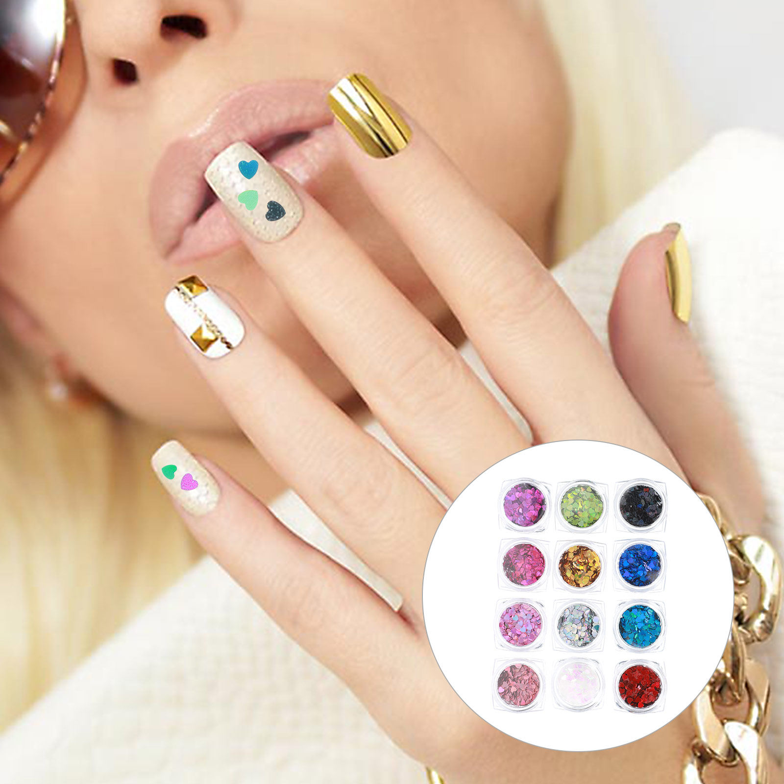 1Set Shinning Heart Nail Sequi - Nail Art Valentine recension och pris