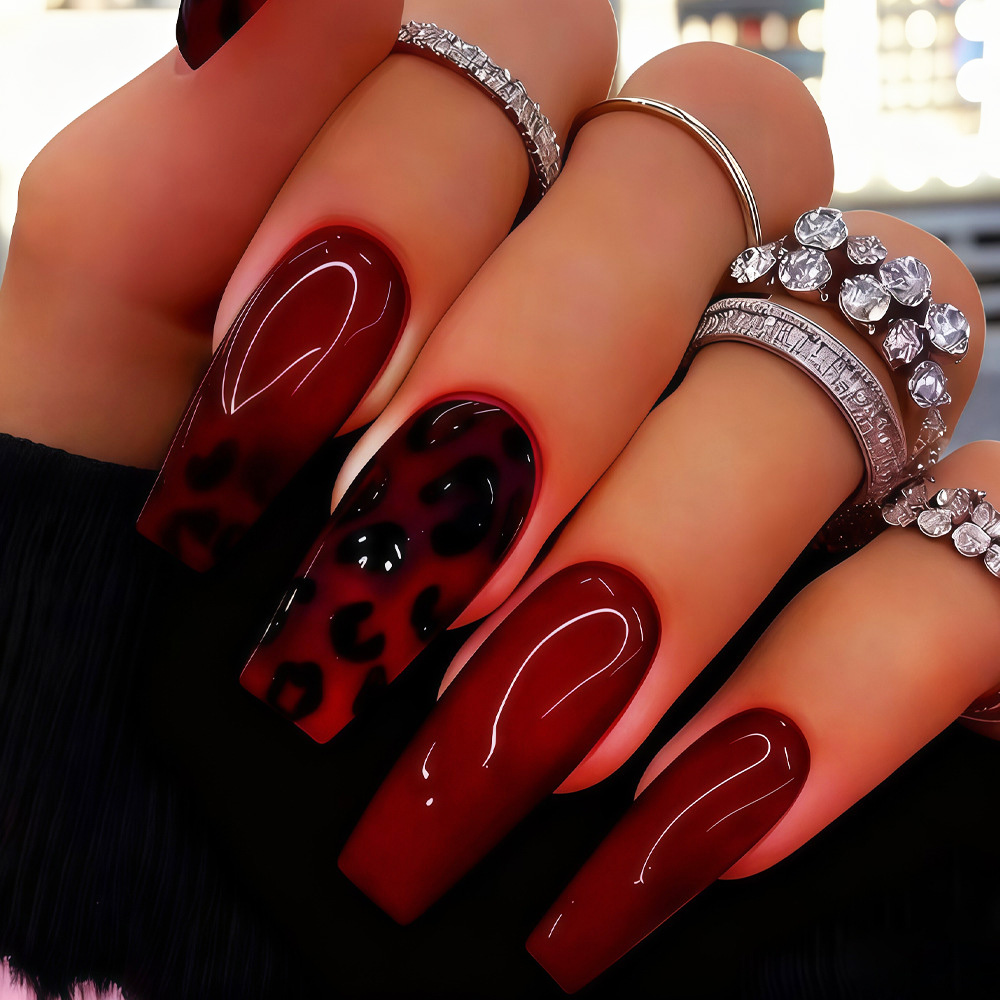 Medium fake nails tips for wom - Nail Art Leopard recension och pris