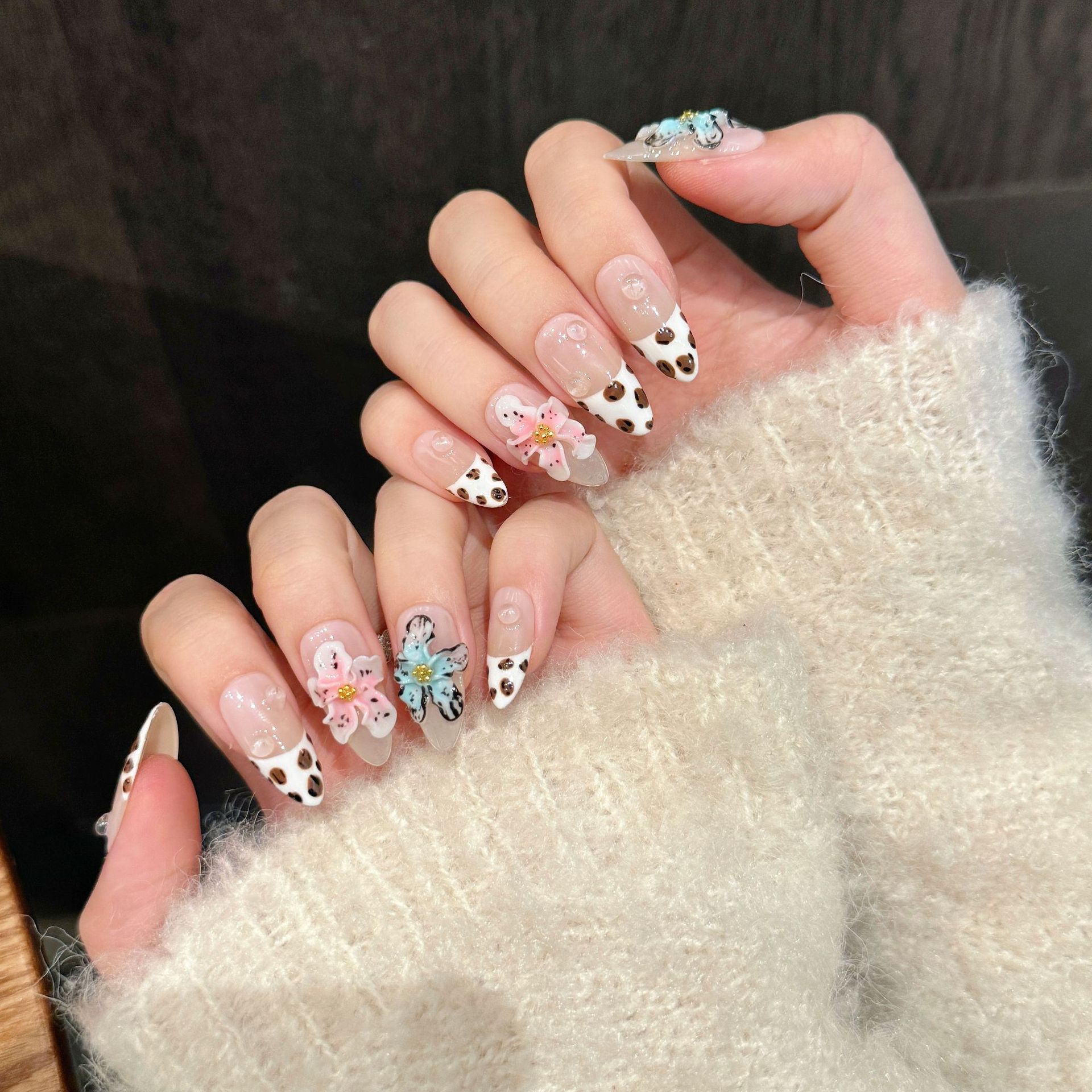 10pcs Glossy Almond Handmade F - Nail Art Leopard recension och pris