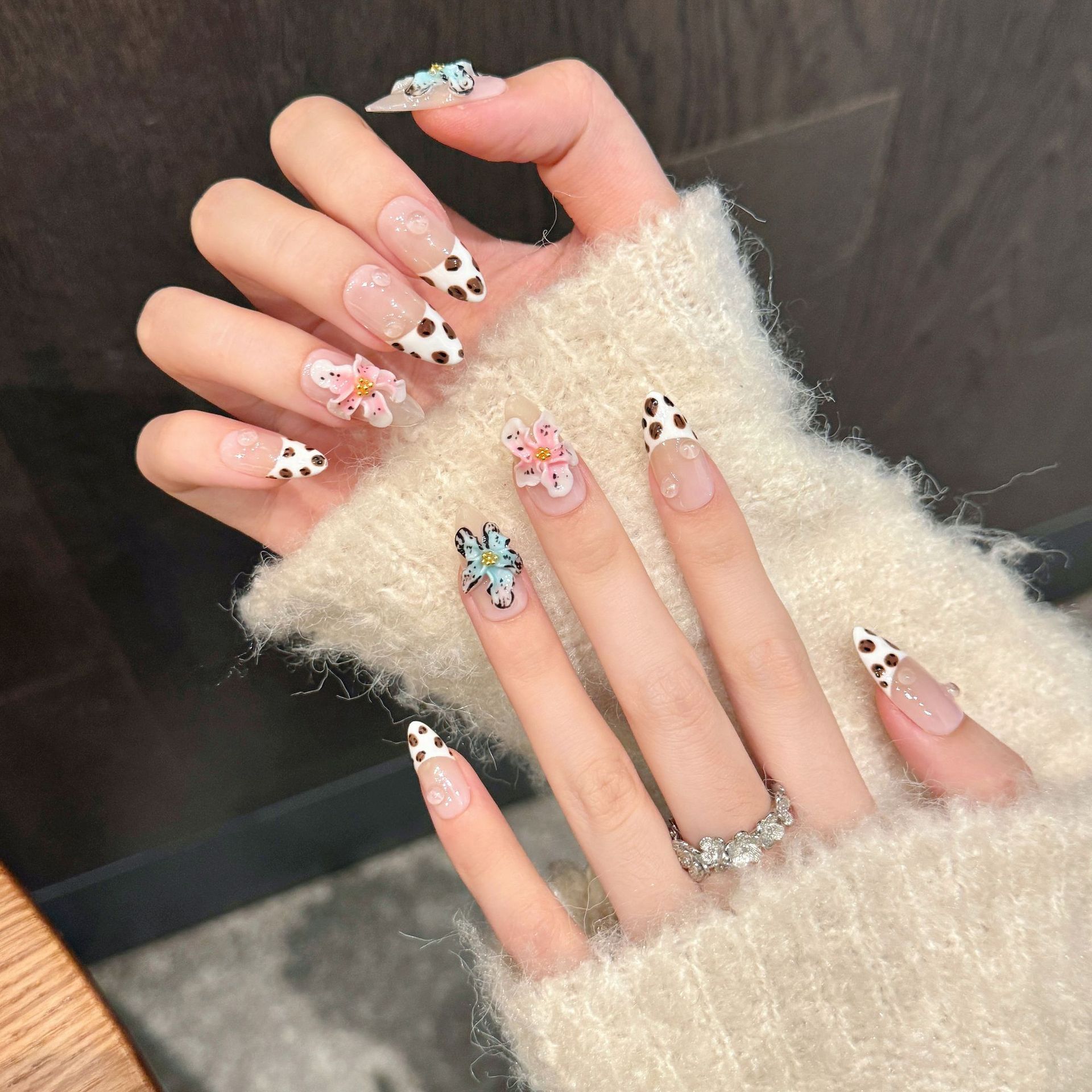 10pcs Glossy Almond Handmade F - Nail Art Leopard recension och pris