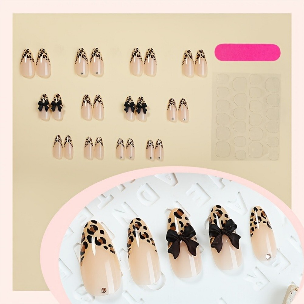24pcs French Almond Press on N - Nail Art Leopard recension och pris