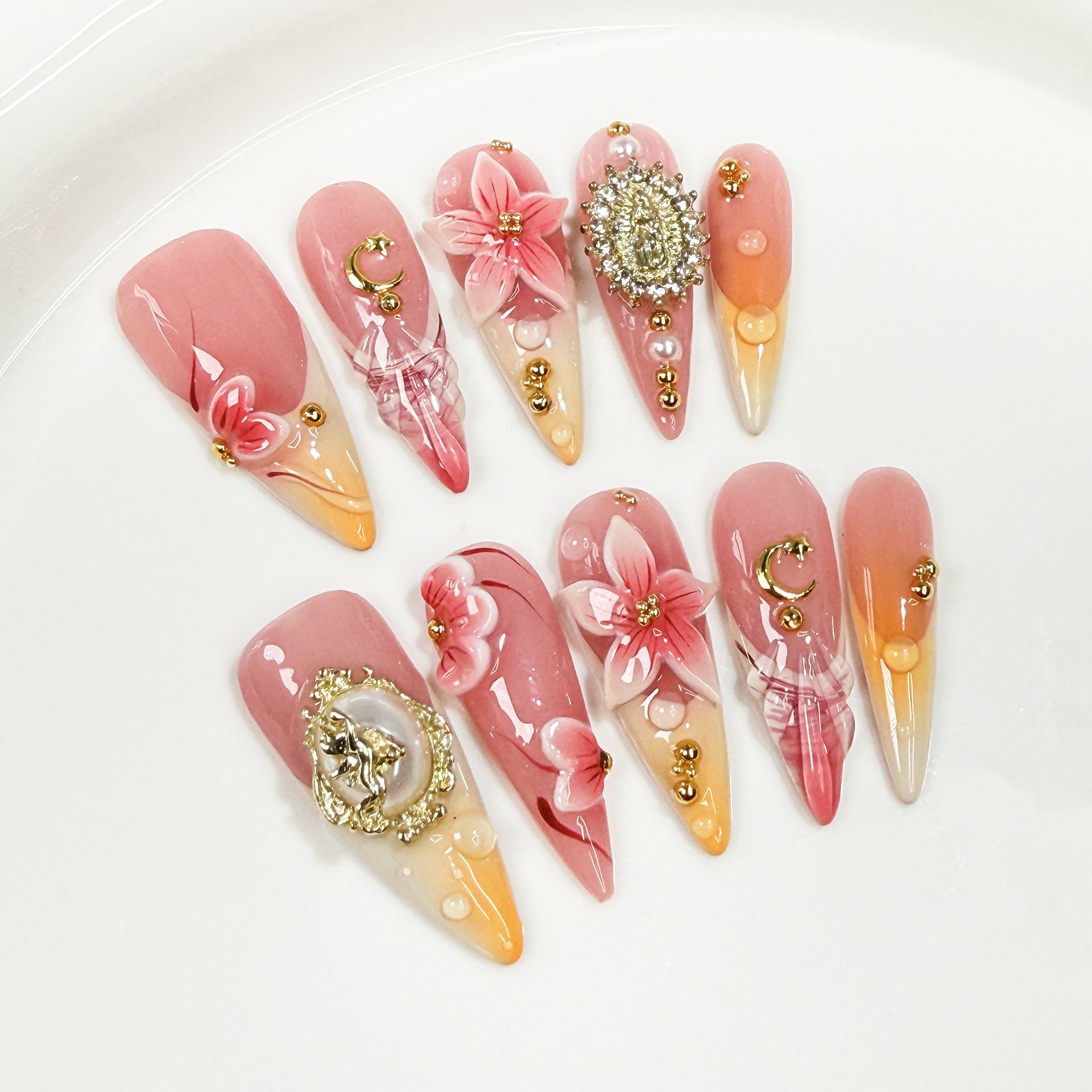10Pcs Retro Flower Design Fals - Nail Art Quirky recension och pris